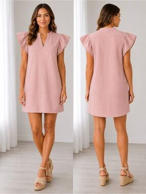 THML
THML Pink Faux Suede Mini Dress with Flutter Sleeves. Size small. NWT